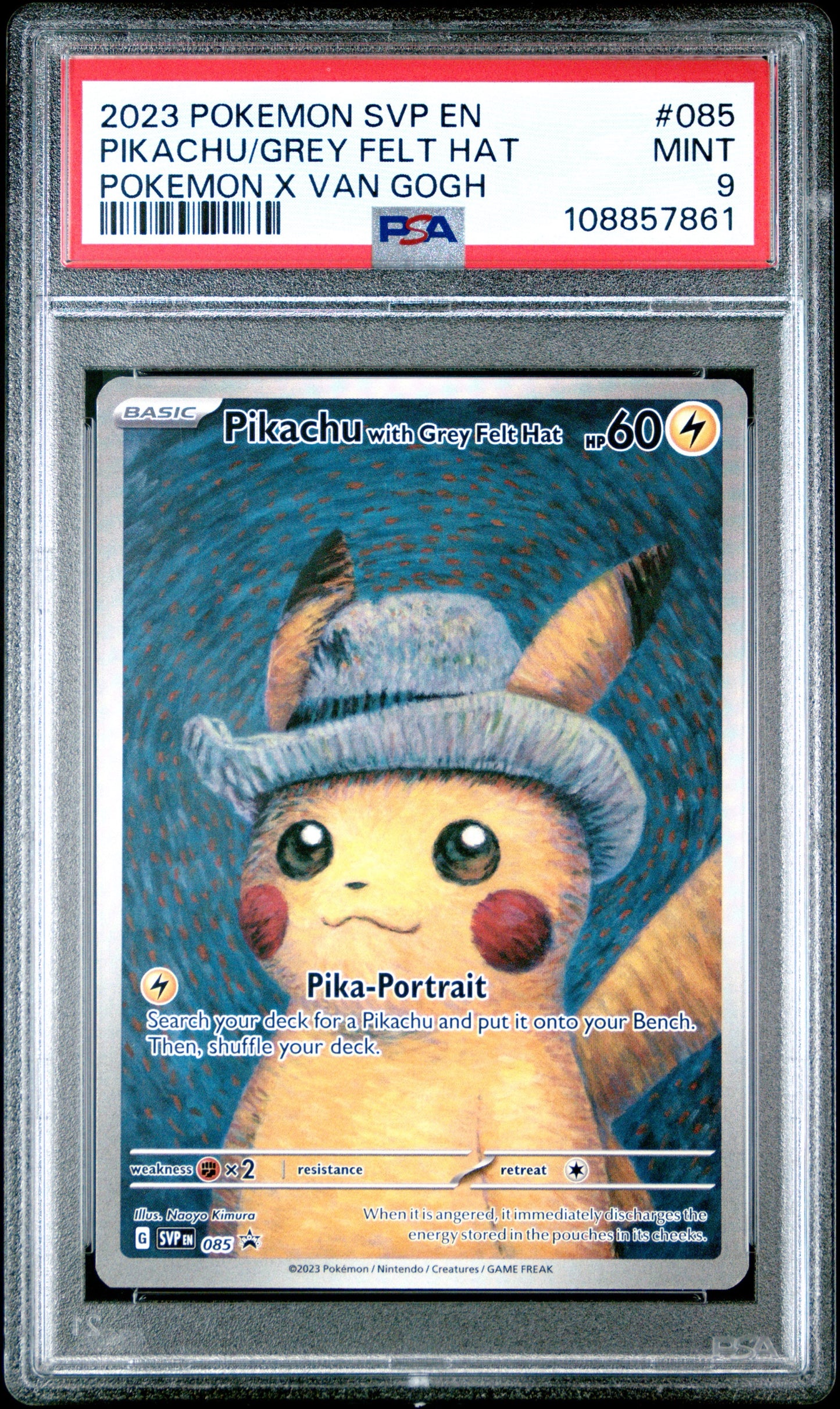 Pikachu Grey Felt Hat X Van Gogh Psa9