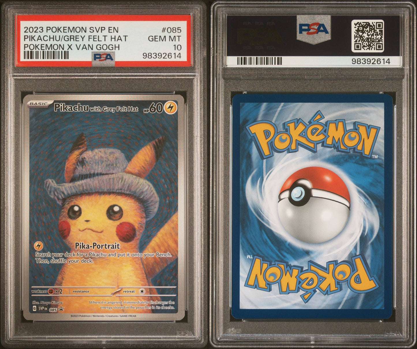 Pikachu Grey Felt Hat X Van Gogh Psa10