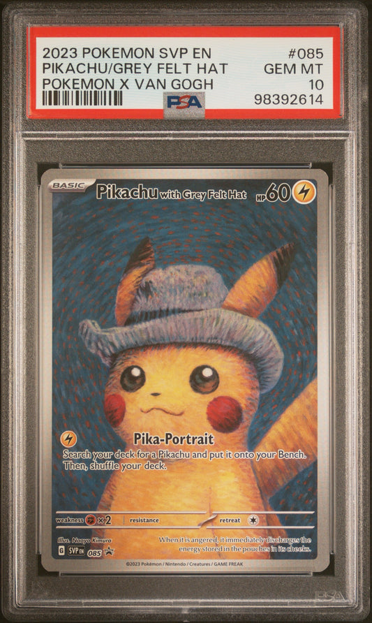 Pikachu Grey Felt Hat X Van Gogh Psa10
